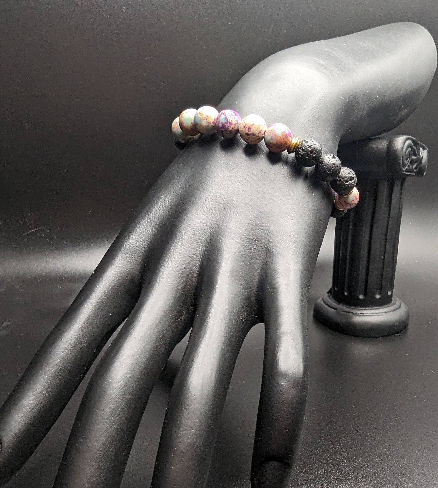 Purple AFRICAN Sea Sediment Jasper and Lava Gemstone Aromatherapy Bracelet