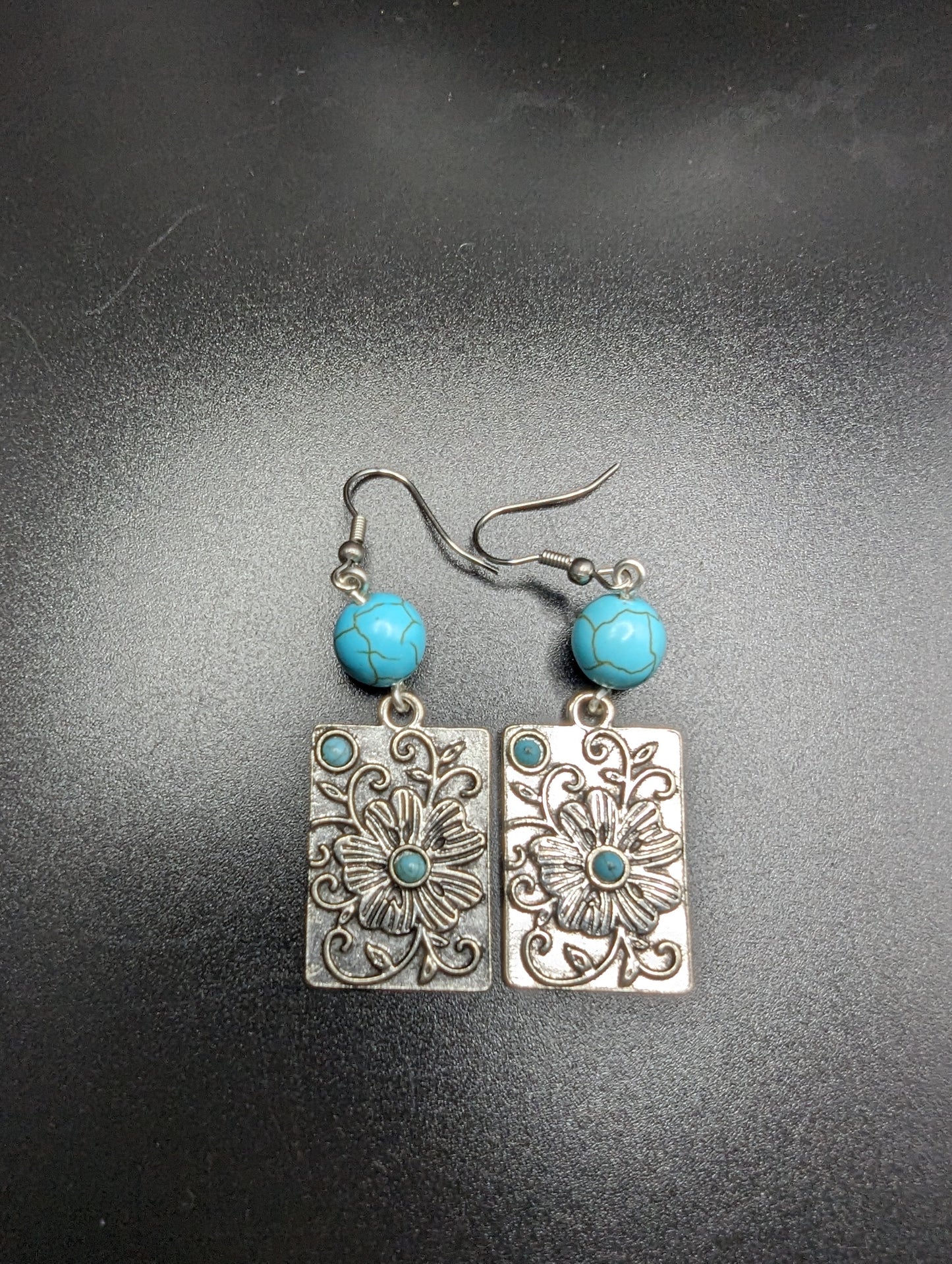 Turquoise and Silver Earrings on Stainless Steel Ear Hooks