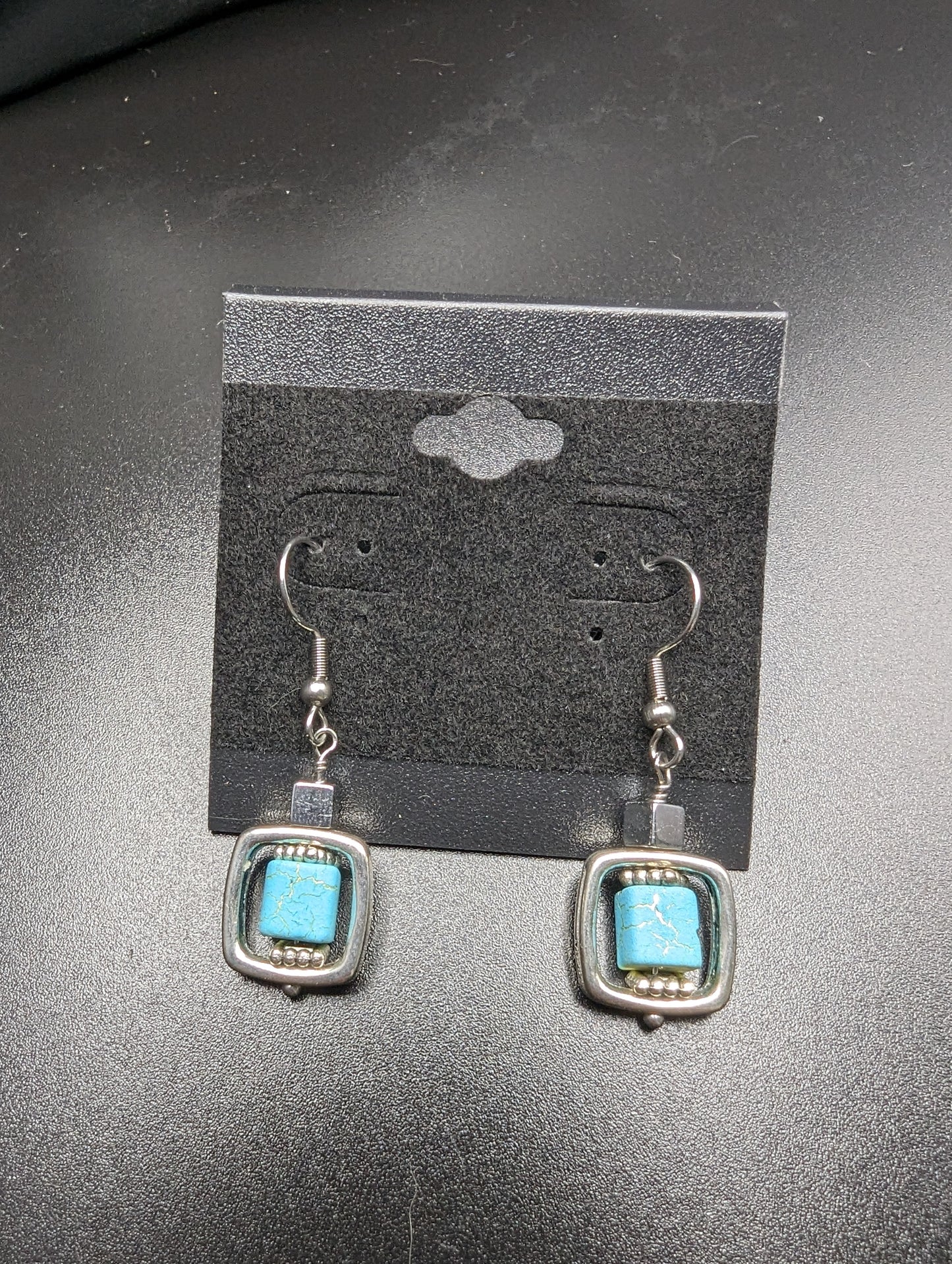 Silver and Blue Cube Earrings