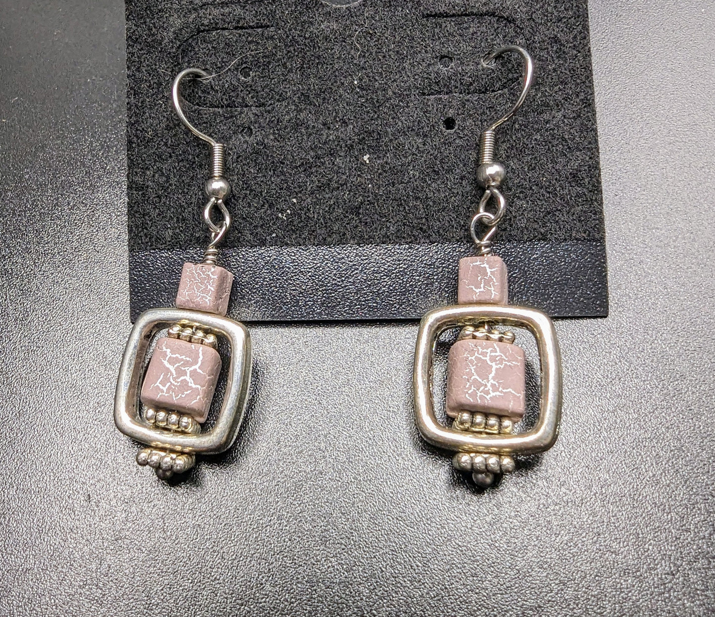Silver and Mauve Cube Earrings