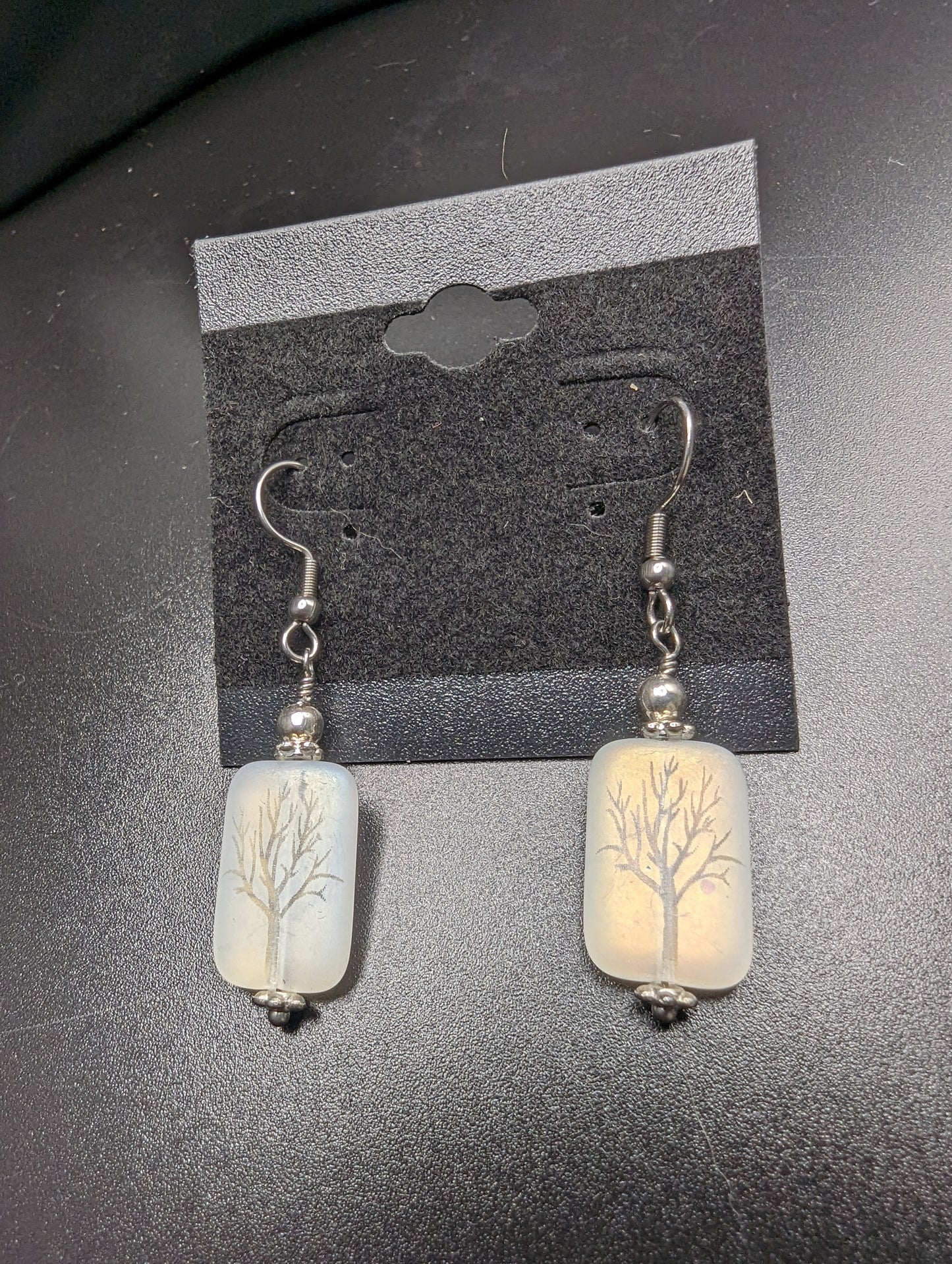 White Tree Earrings with Stainless Steel Ear Hooks
