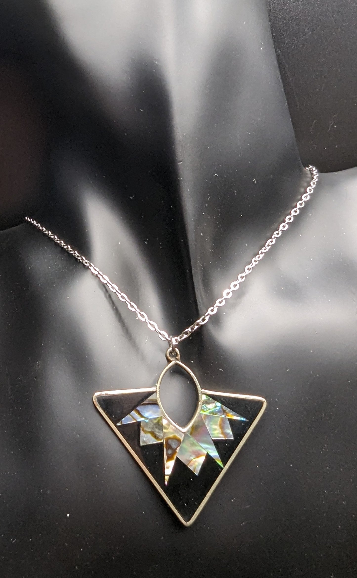 Vintage Silver Abalone Triangle Necklace