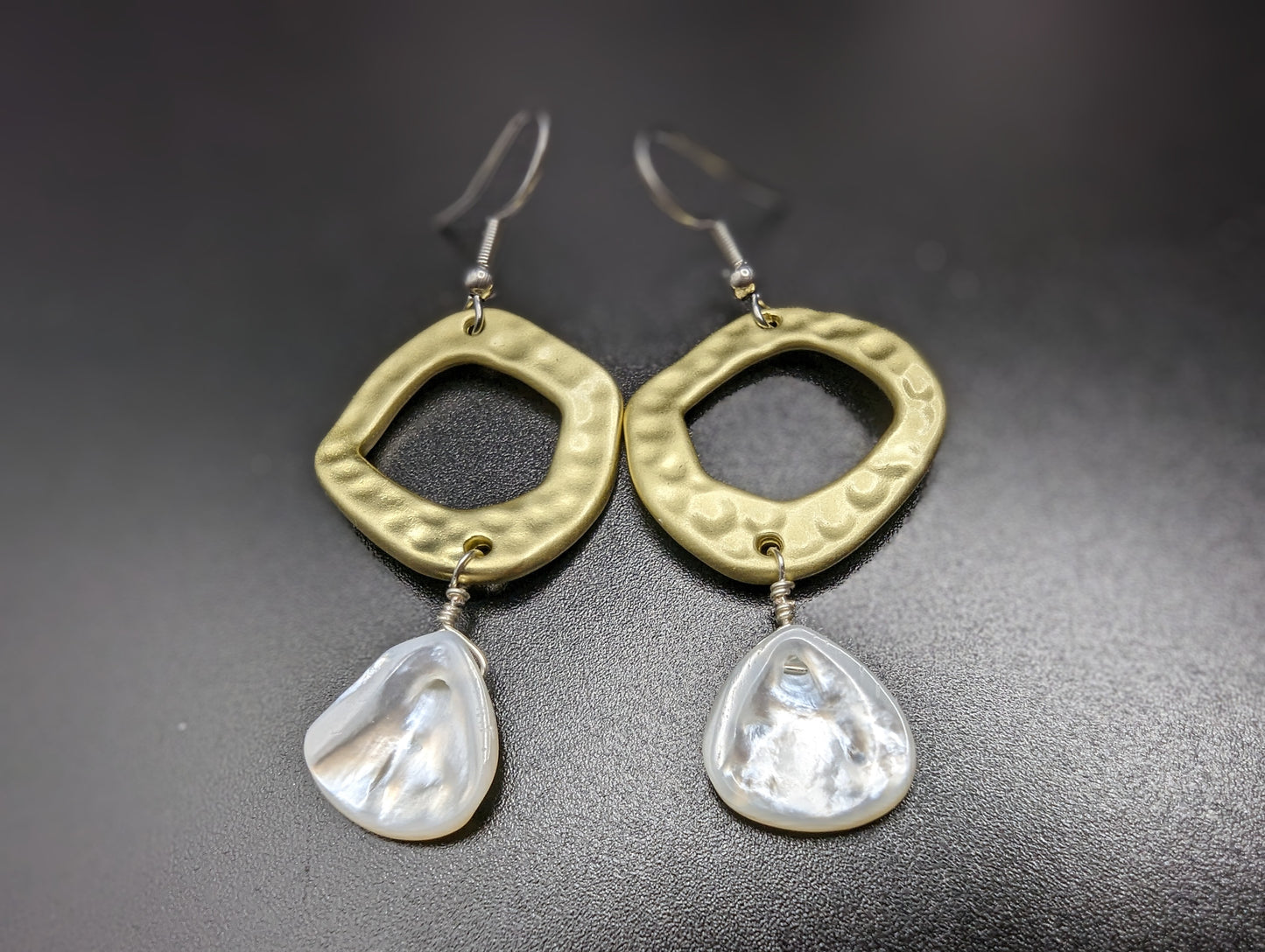 Mother of Pearl Tear Drop and Gold Tone Earrings