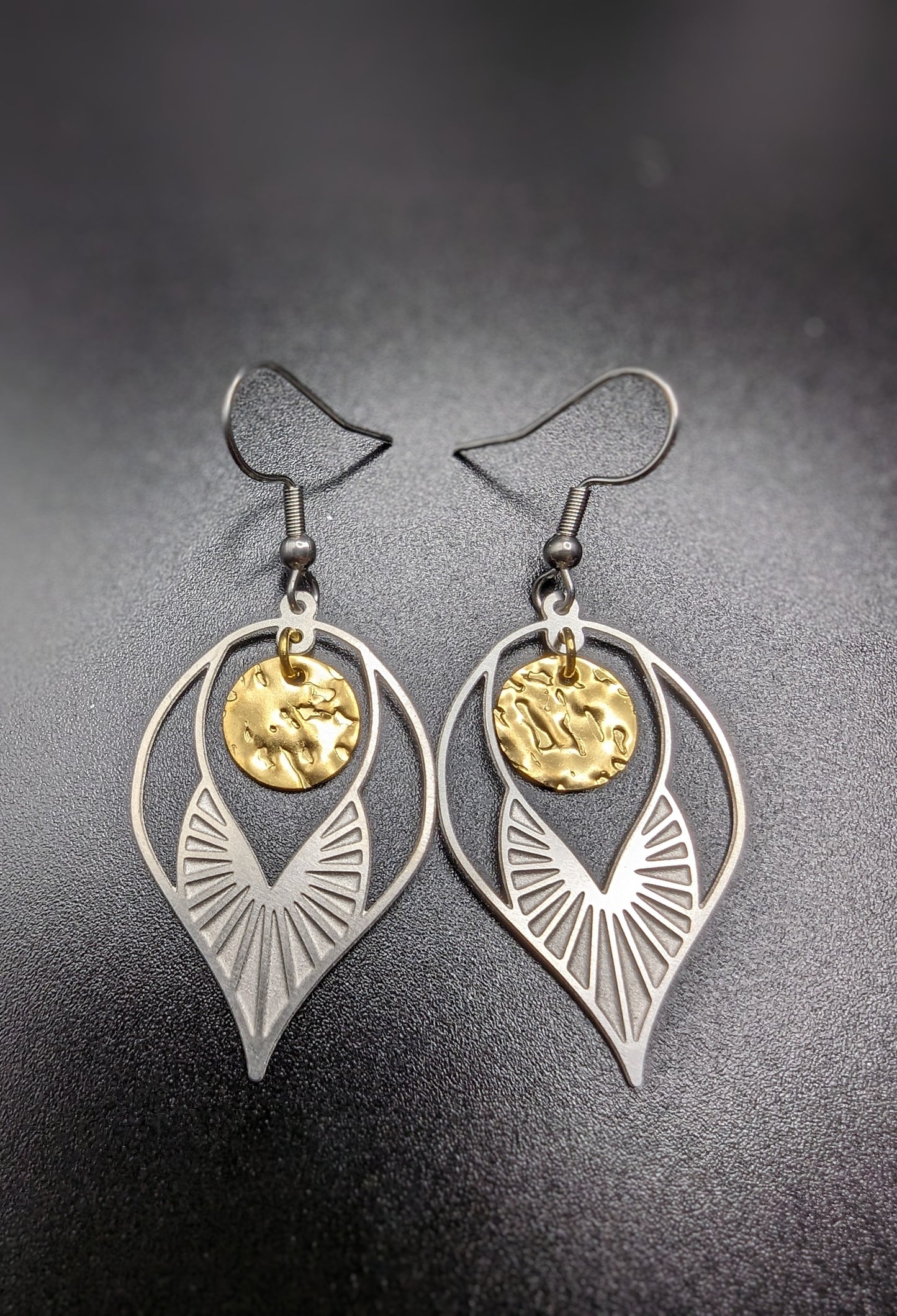 Stainless Steel and Gold Tone Dangle Earrings