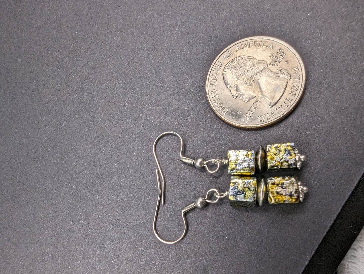 Marble Black, Gold & Silver cube dangle earrings