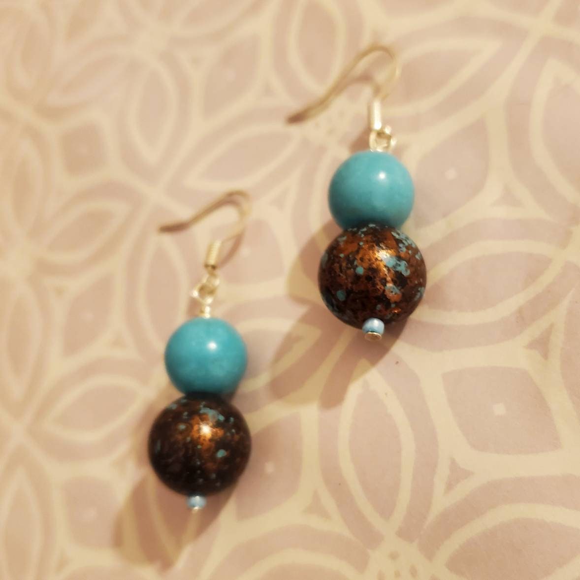 Turquoise Flecked and Brown Earrings