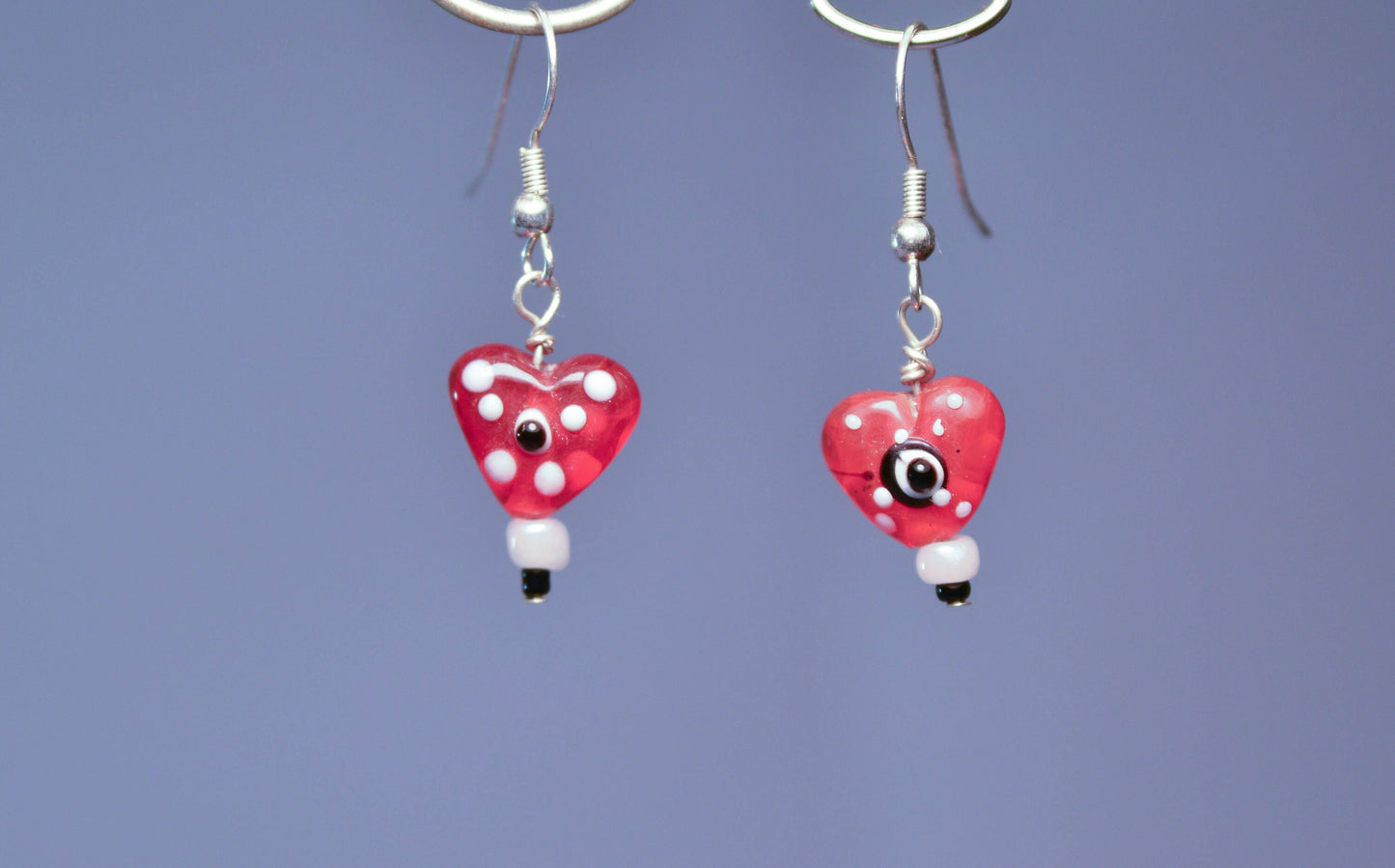Unique Red Heart Lampwork Glass Beaded Earrings