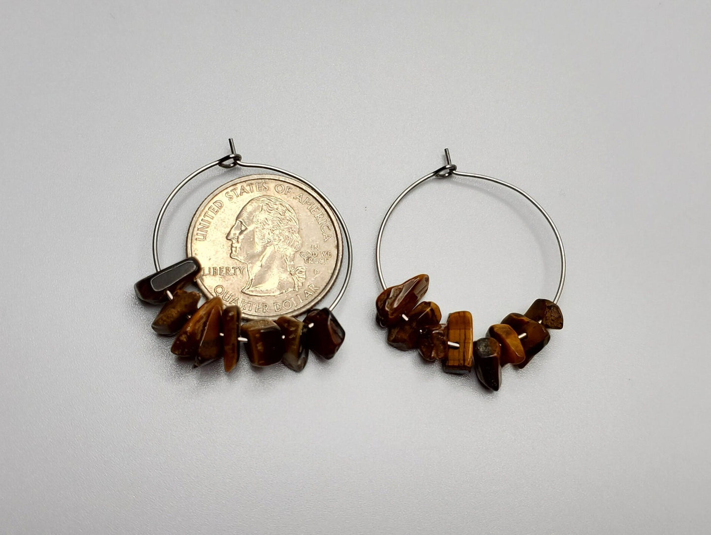 Tiger's Eye Hoop Earrings | Stainless Steel