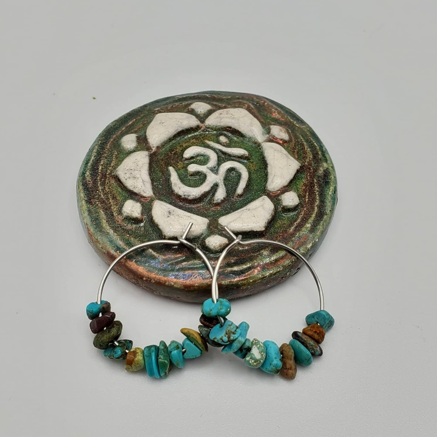 Natural Turquoise Hoop Earrings | Light Weight | Minimalist | Stainless Steel