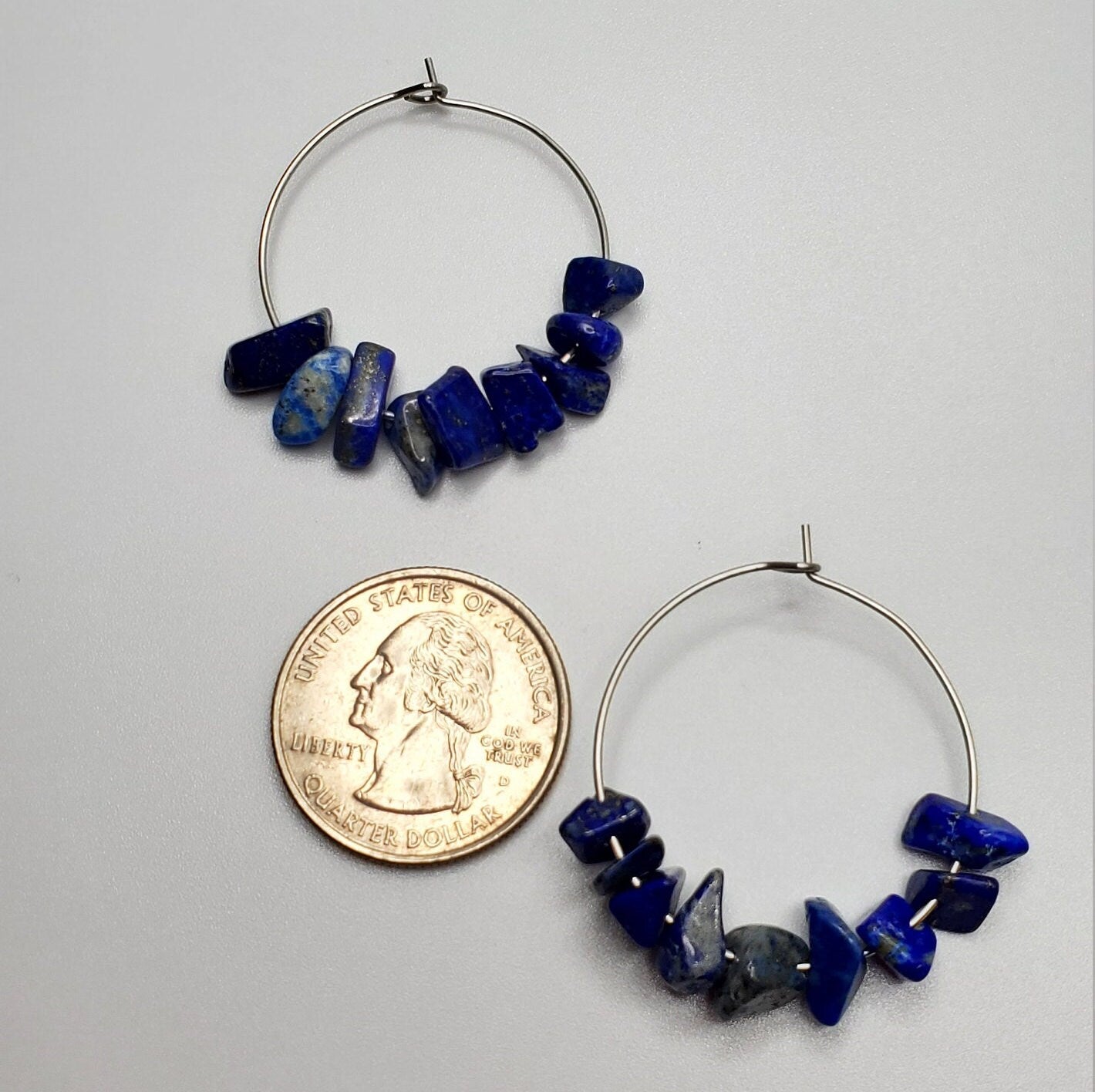 Natural Blue Lapis Lazuli Hoop Earrings | Stainless Steel | Minimalist | Light Weight