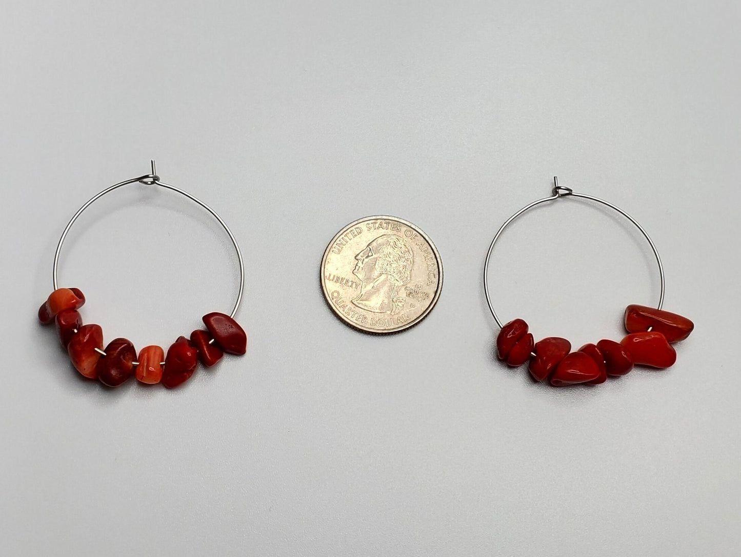 Red Coral Hoop Earrings | Stainless Steel