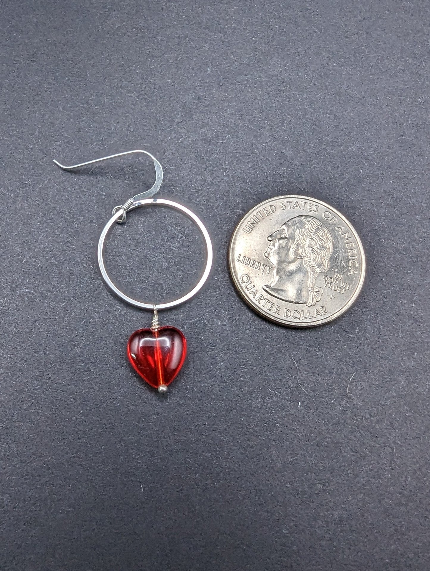 Silver & Red Czech Glass Heart Earrings