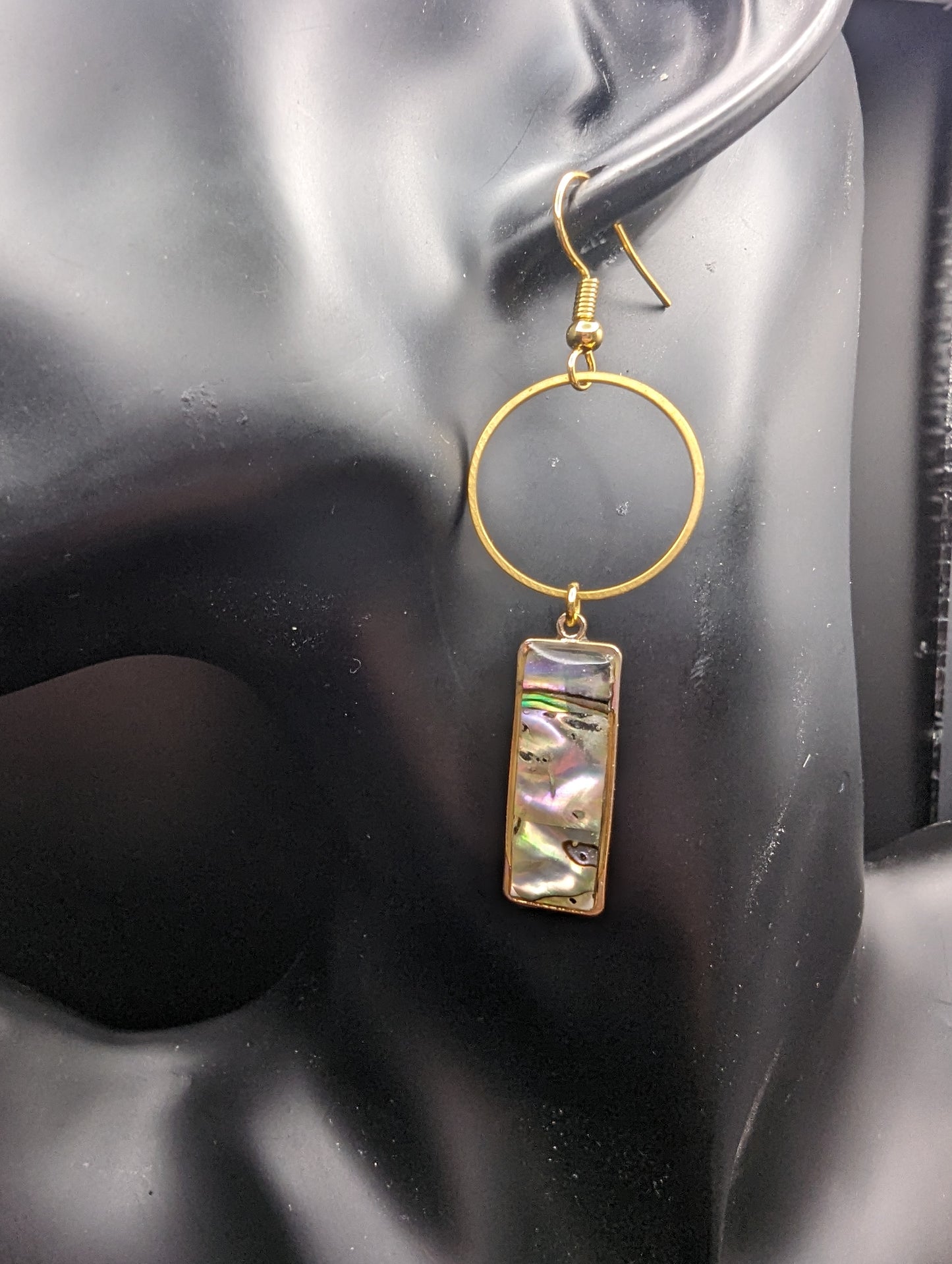 14k Gold Ear Hook Dangle Abalone Earrings