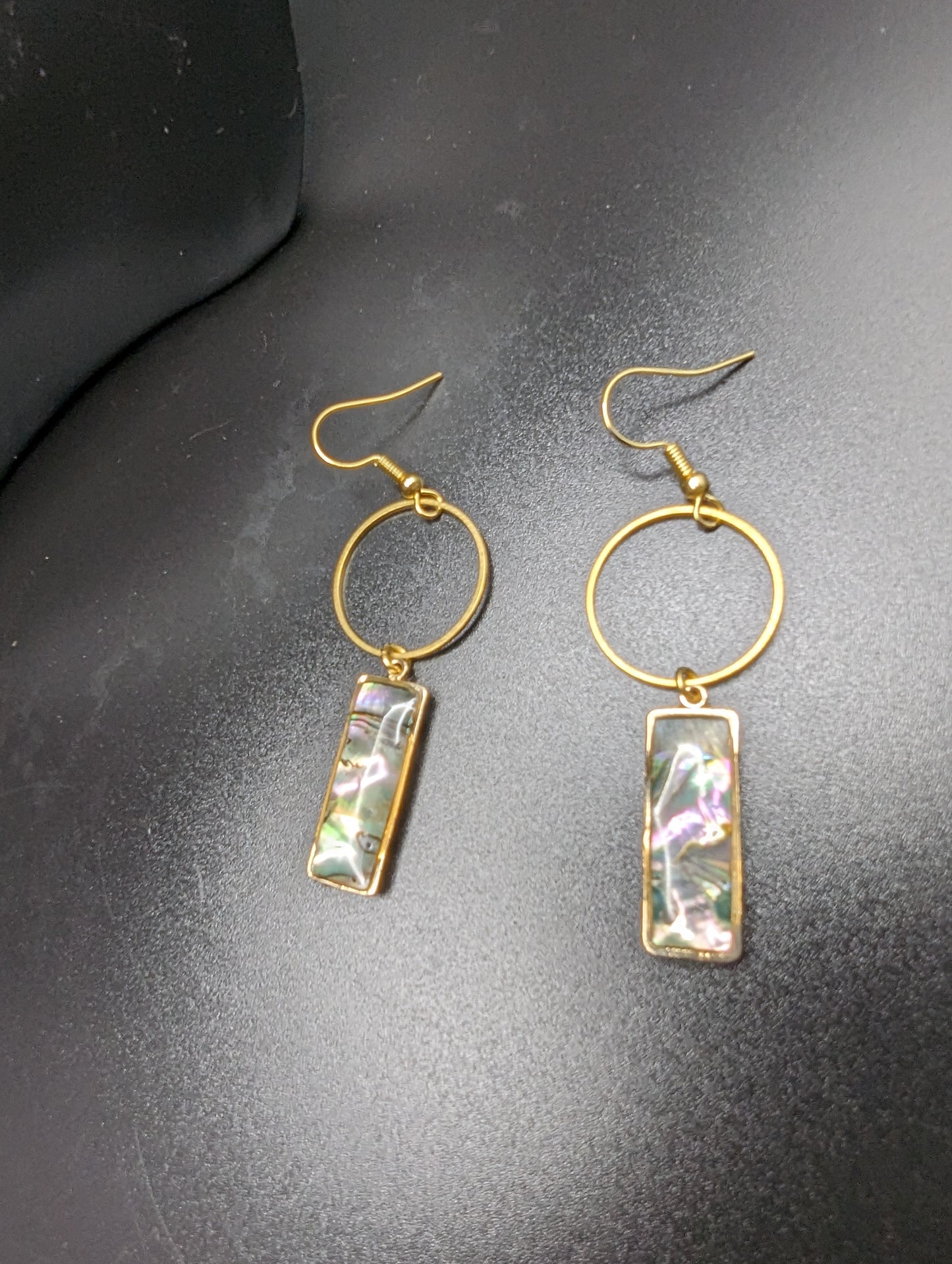 14k Gold Ear Hook Dangle Abalone Earrings