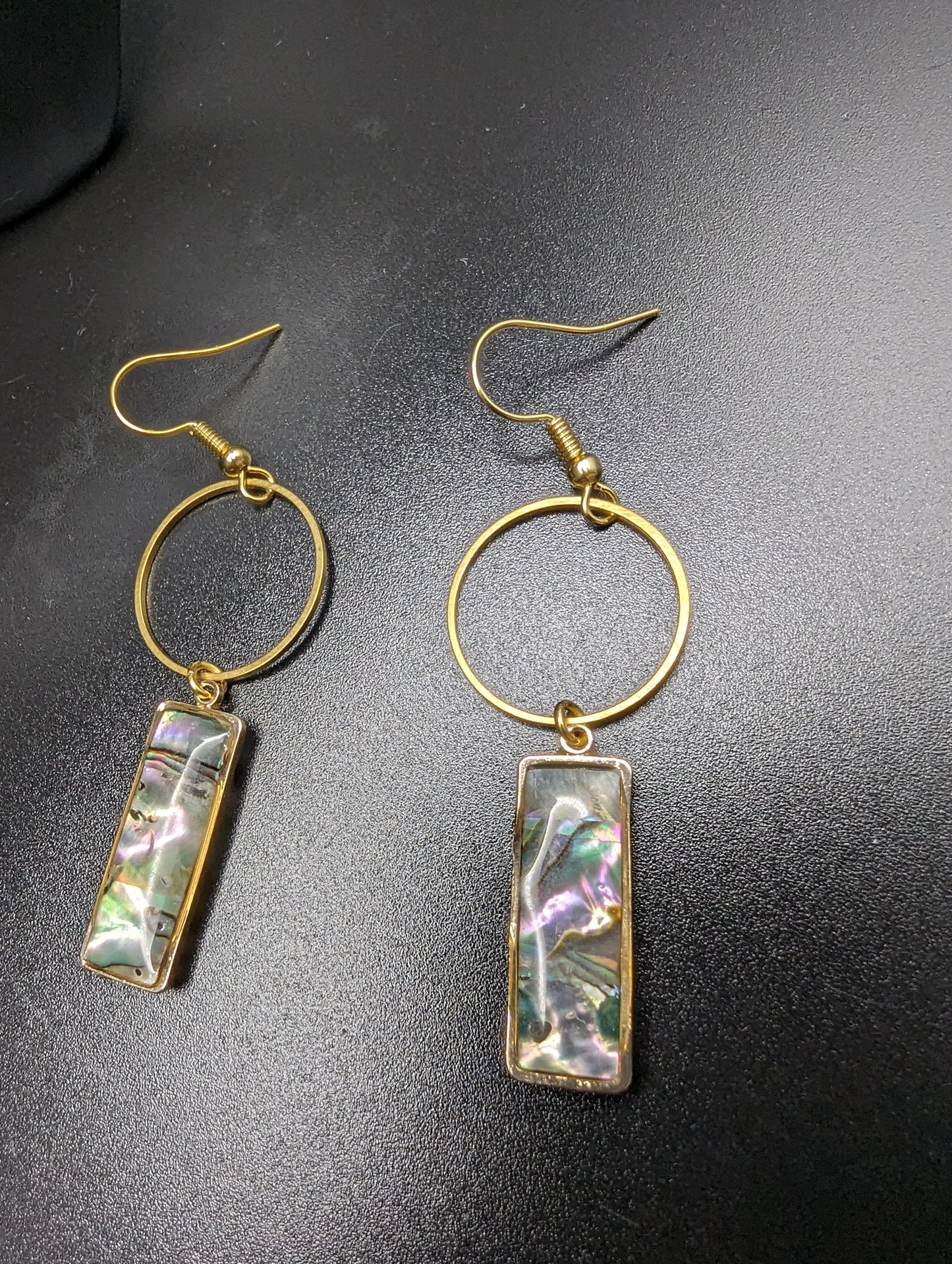 14k Gold Ear Hook Dangle Abalone Earrings