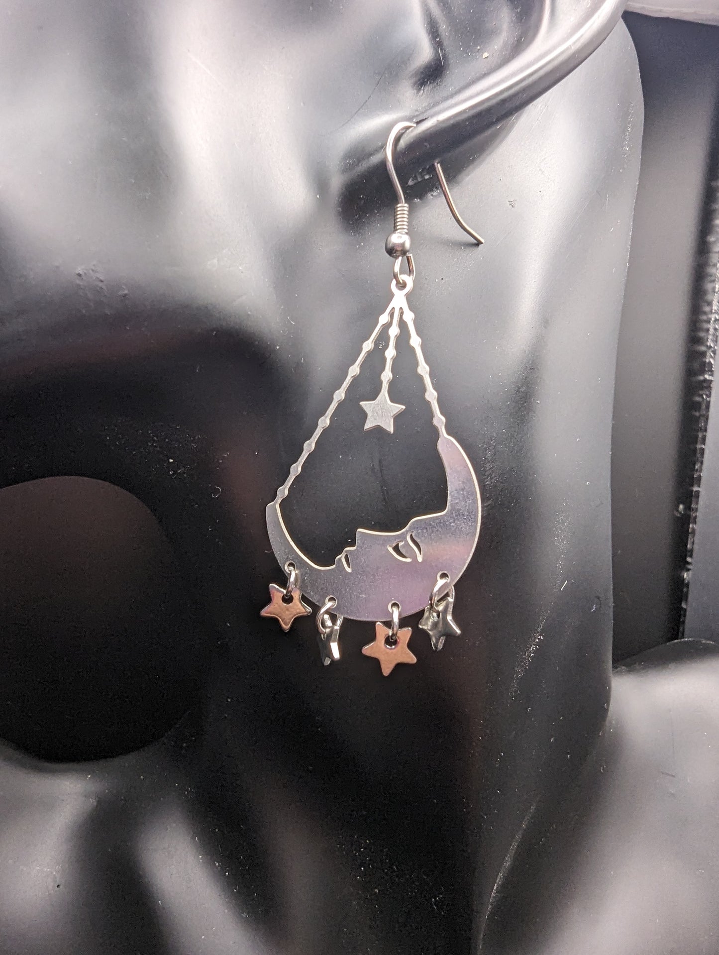 Celestial Star and Moon Stainless Steel Stud Earrings