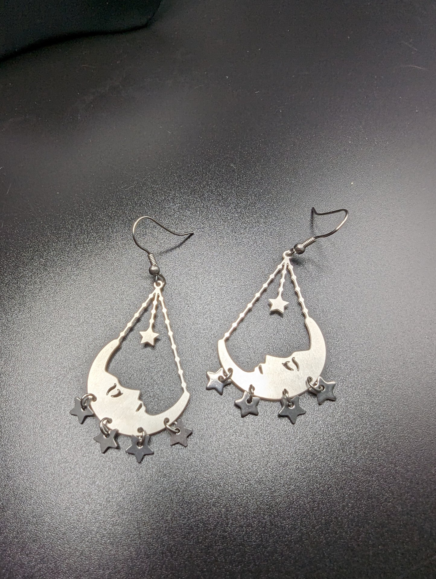 Celestial Star and Moon Stainless Steel Stud Earrings