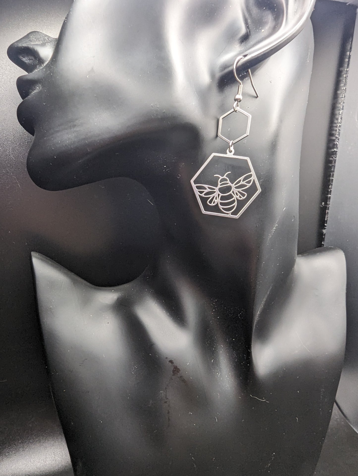 Bee Hexagon Stainless Steel Earrings