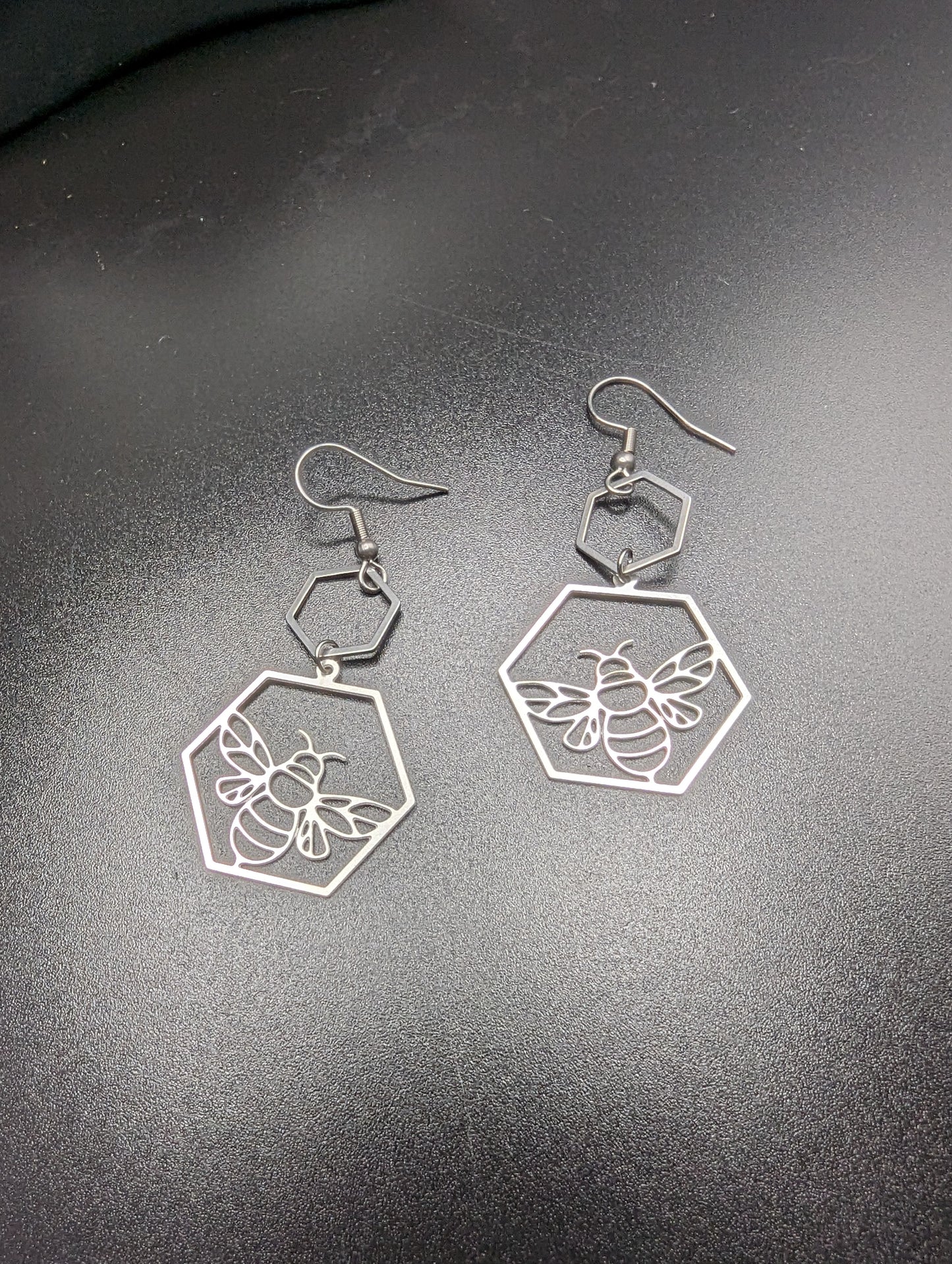 Bee Hexagon Stainless Steel Earrings