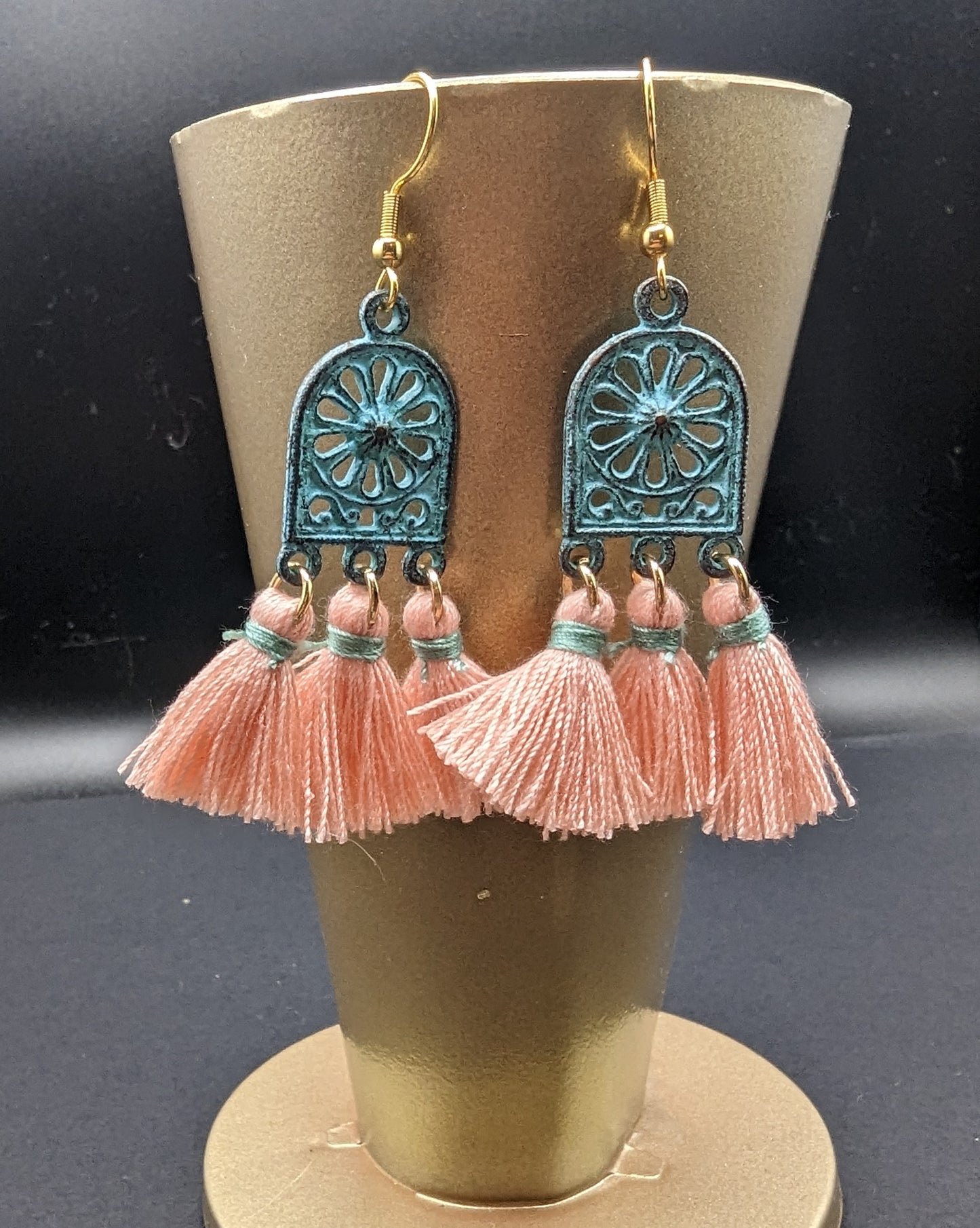 Delilah's Pink and Greek Mykonos Green/Blue Tassel Earrings