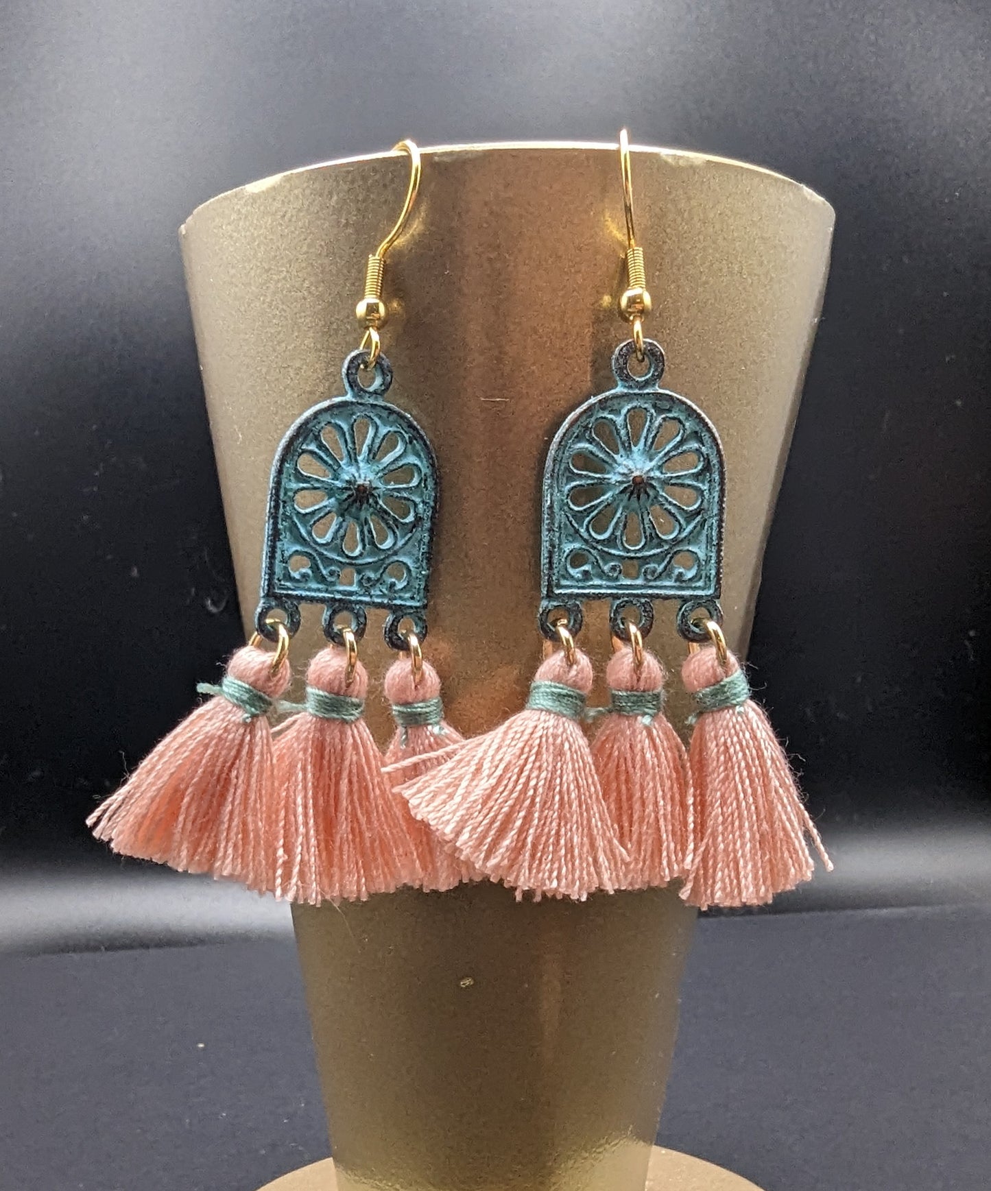 Delilah's Pink and Greek Mykonos Green/Blue Tassel Earrings