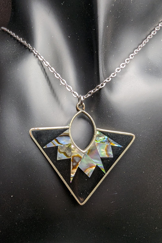 Vintage Silver Abalone Triangle Necklace