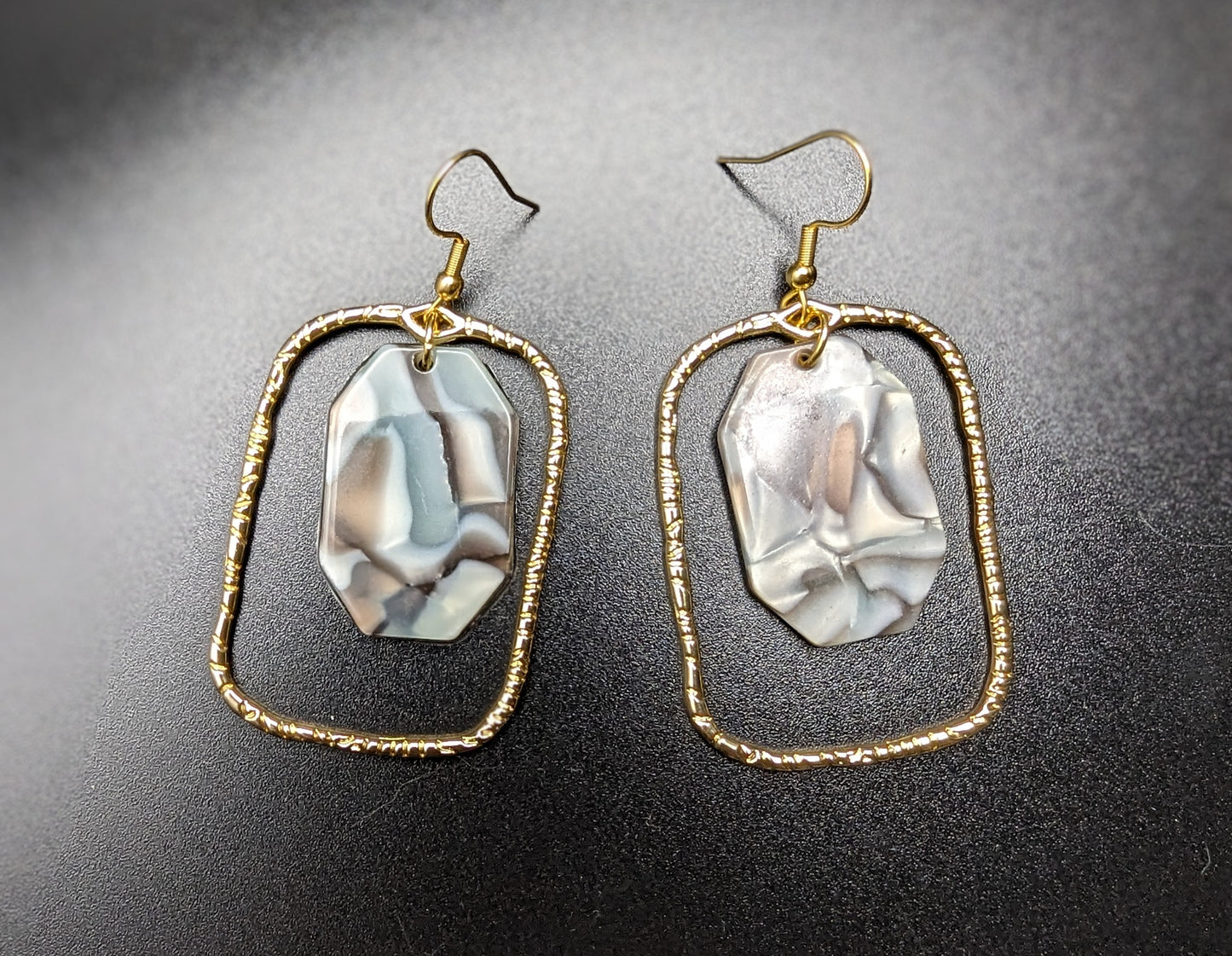 Blue and Gold Rectangle Earrings