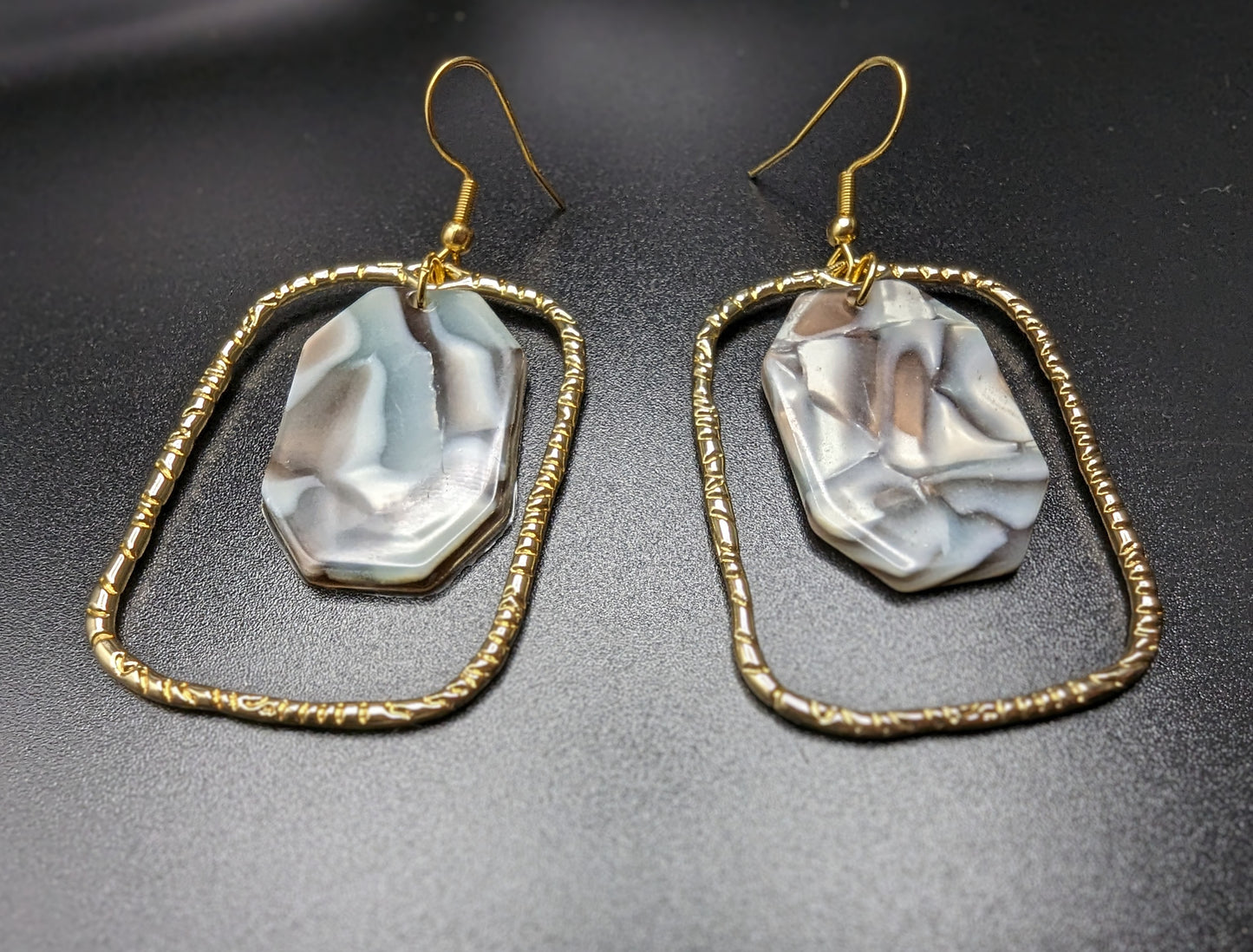 Blue and Gold Rectangle Earrings