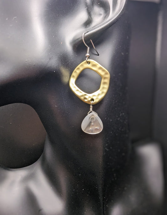 Mother of Pearl Tear Drop and Gold Tone Earrings