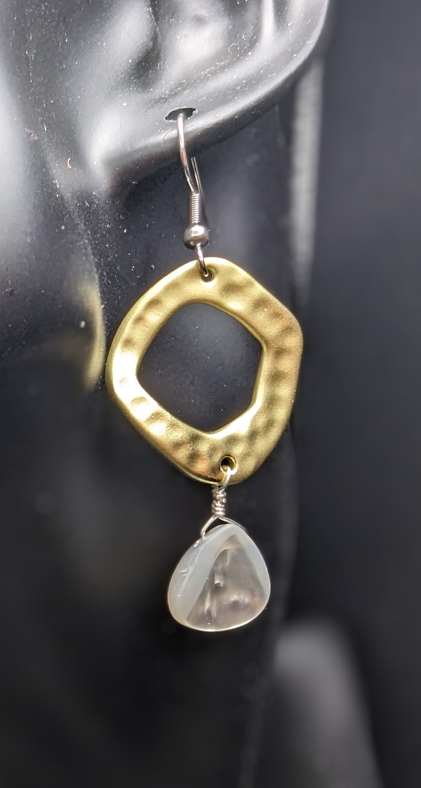 Mother of Pearl Tear Drop and Gold Tone Earrings