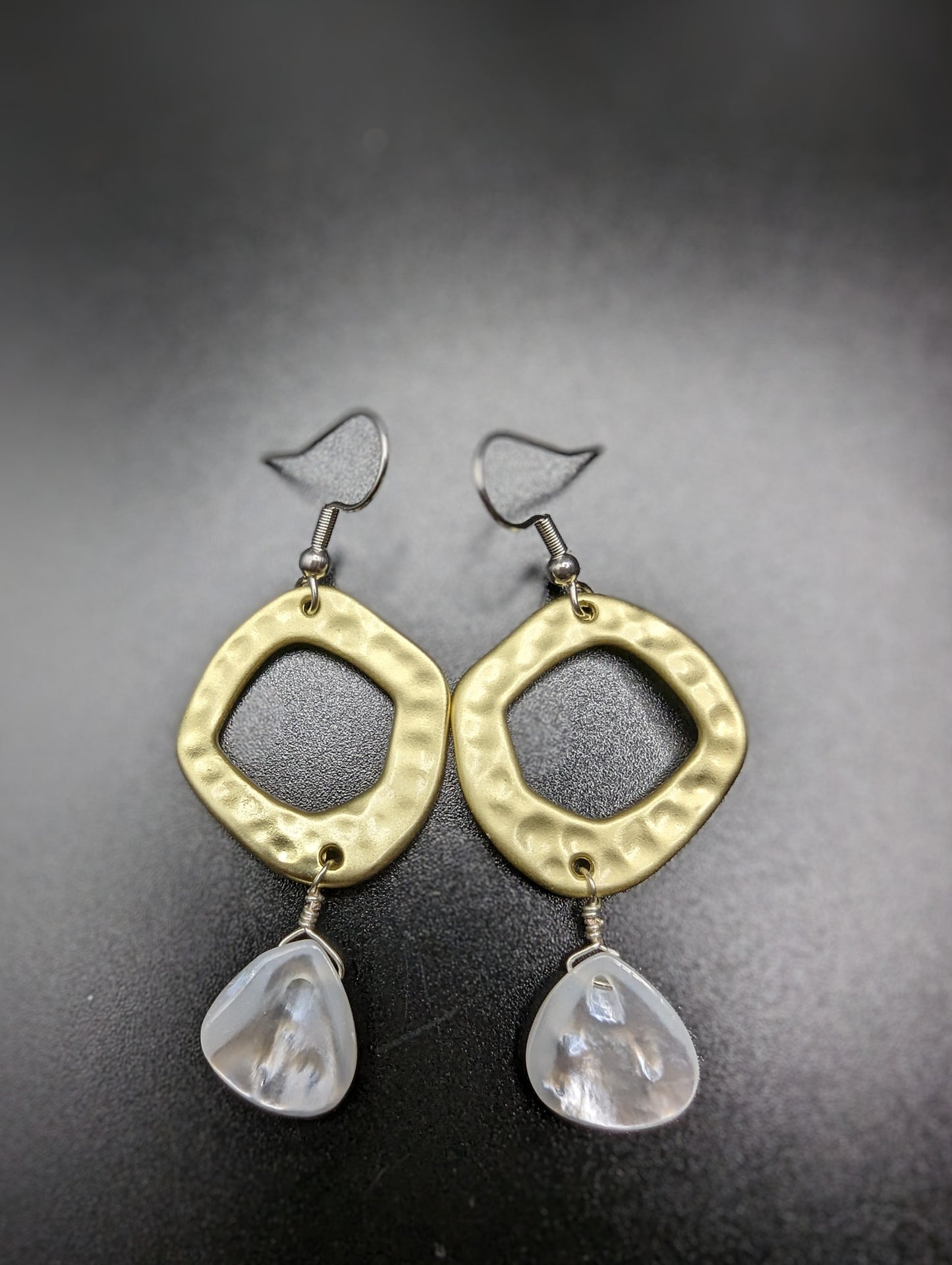 Mother of Pearl Tear Drop and Gold Tone Earrings