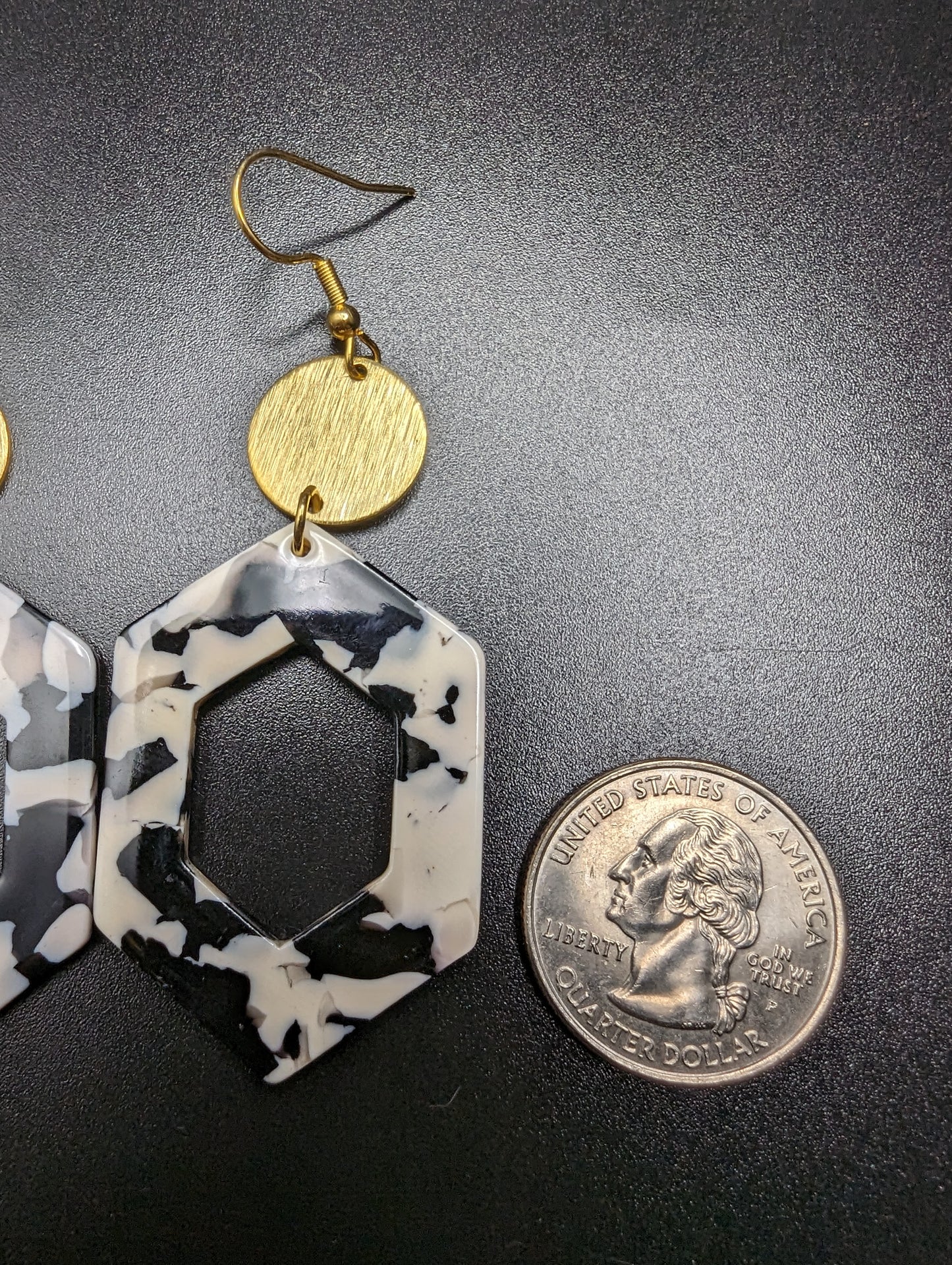 Black and White with Gold Dangle Earrings