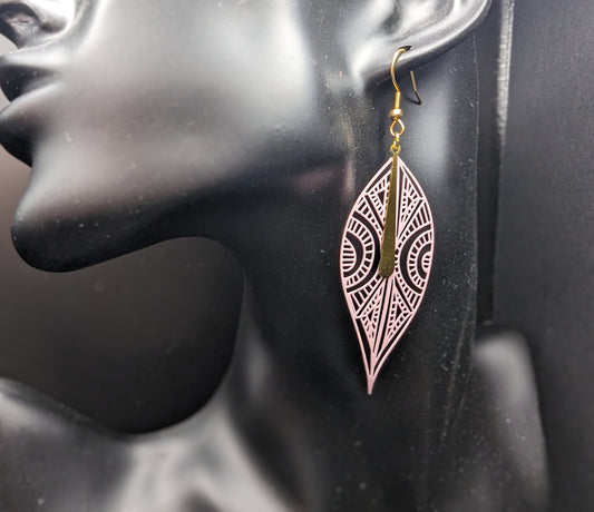 Pink Filigree and Gold Tone Earrings