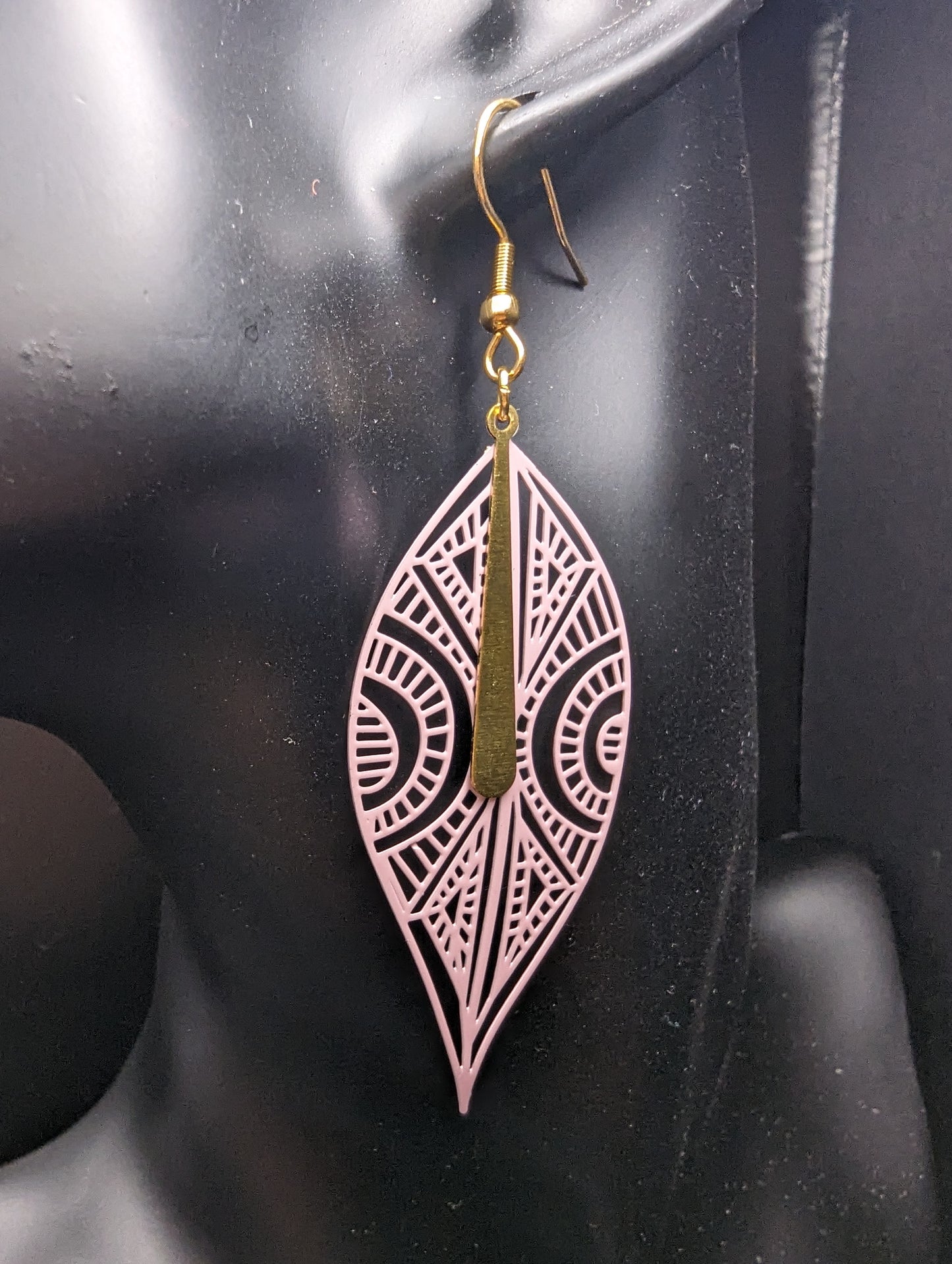 Pink Filigree and Gold Tone Earrings