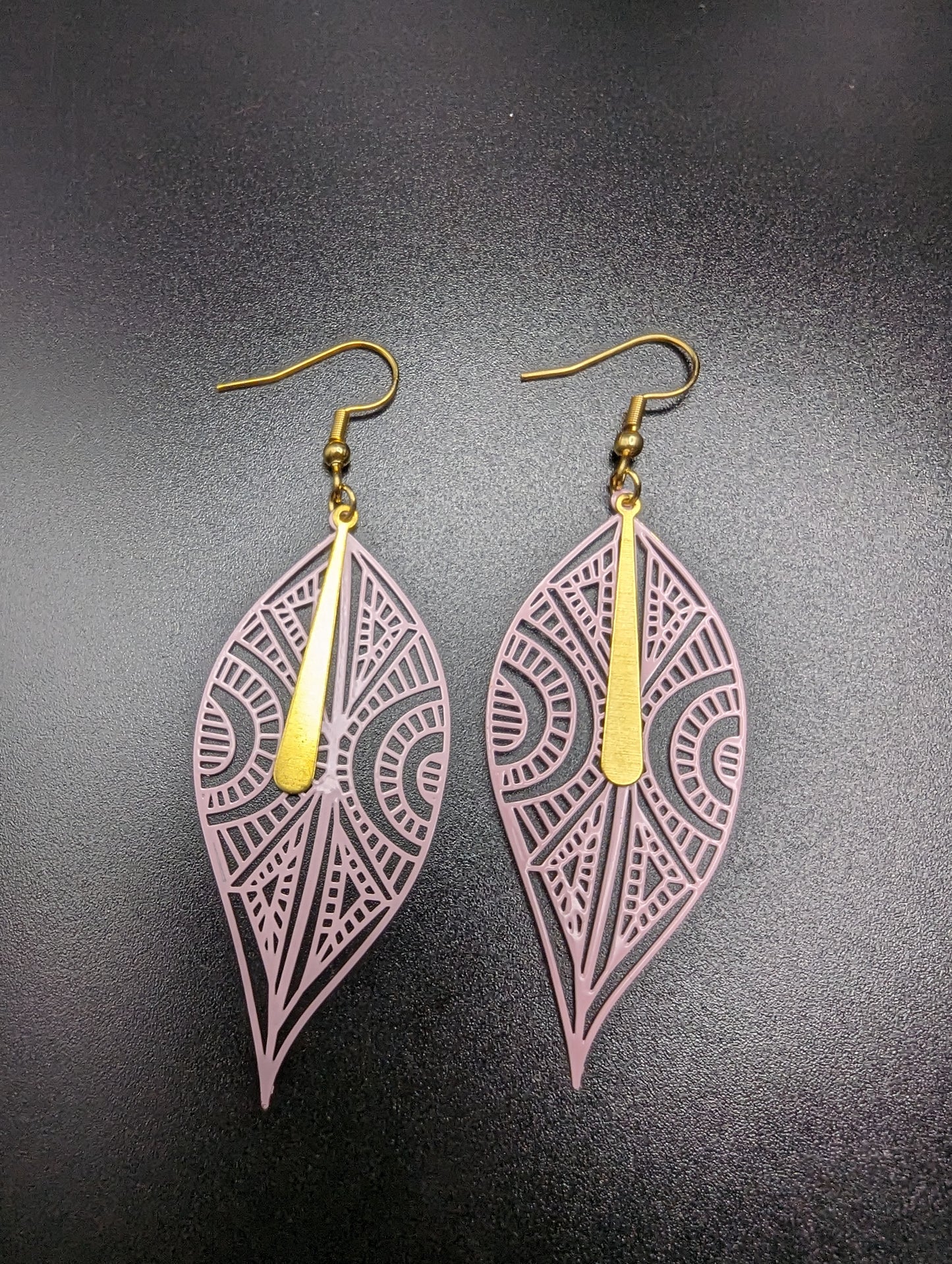 Pink Filigree and Gold Tone Earrings