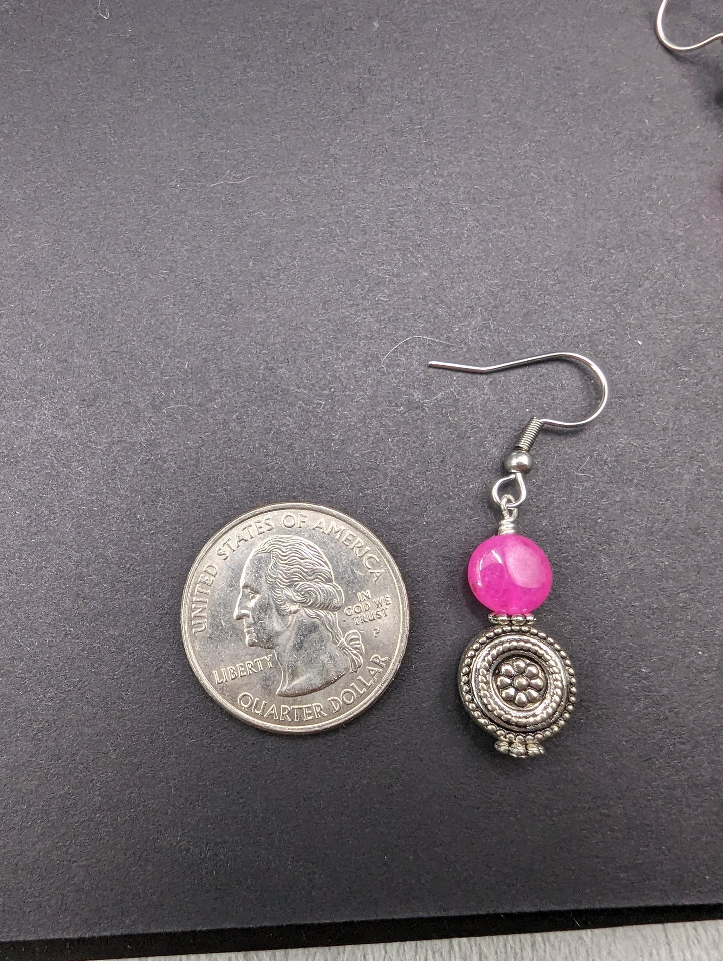 Hot Pink & Silver Dangle Earrings | Stainless Steel