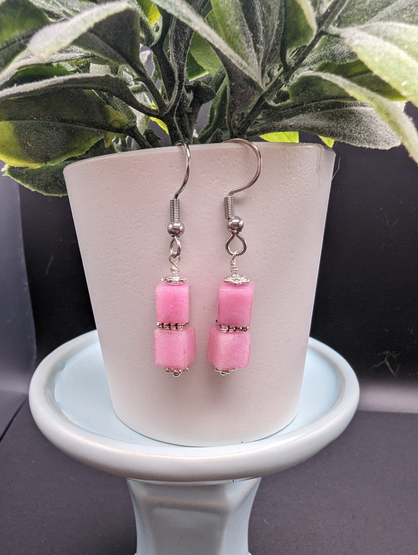 Pink cube dangle earrings