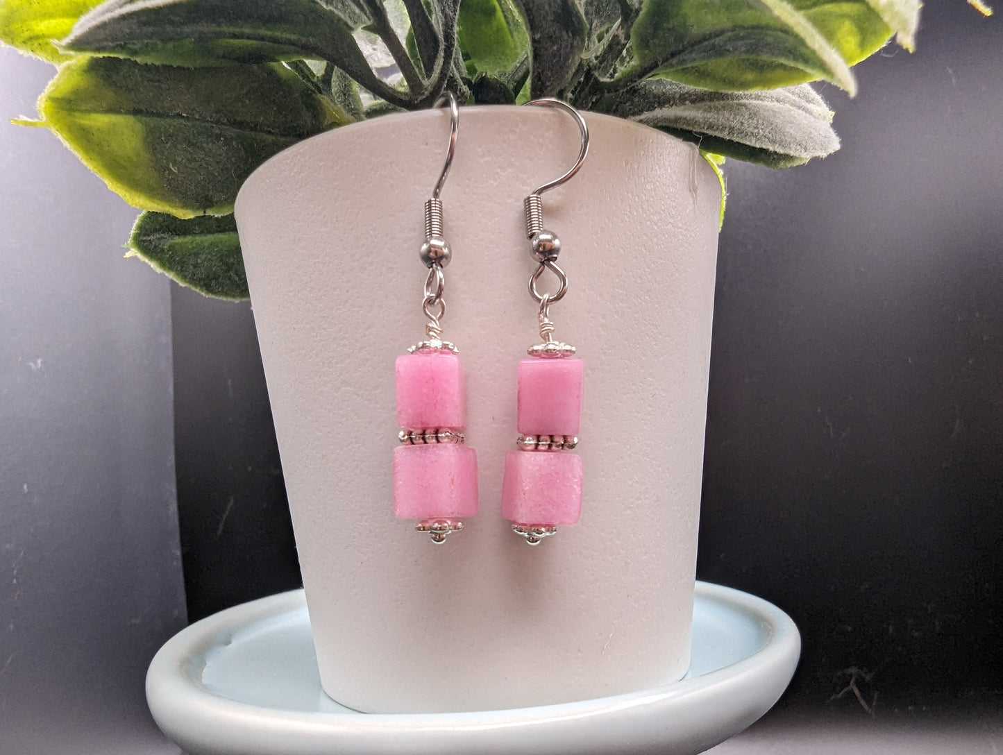 Pink cube dangle earrings