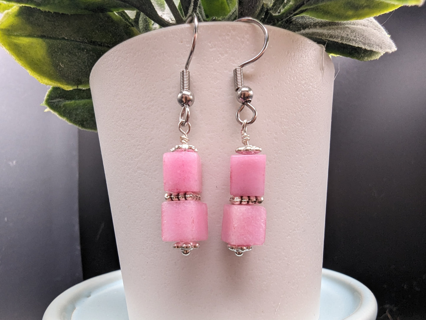 Pink cube dangle earrings