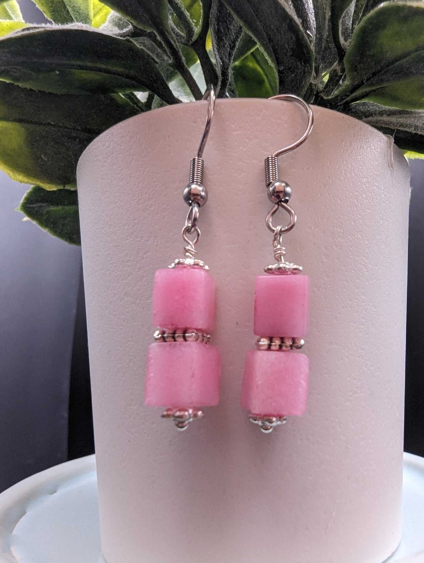 Pink cube dangle earrings