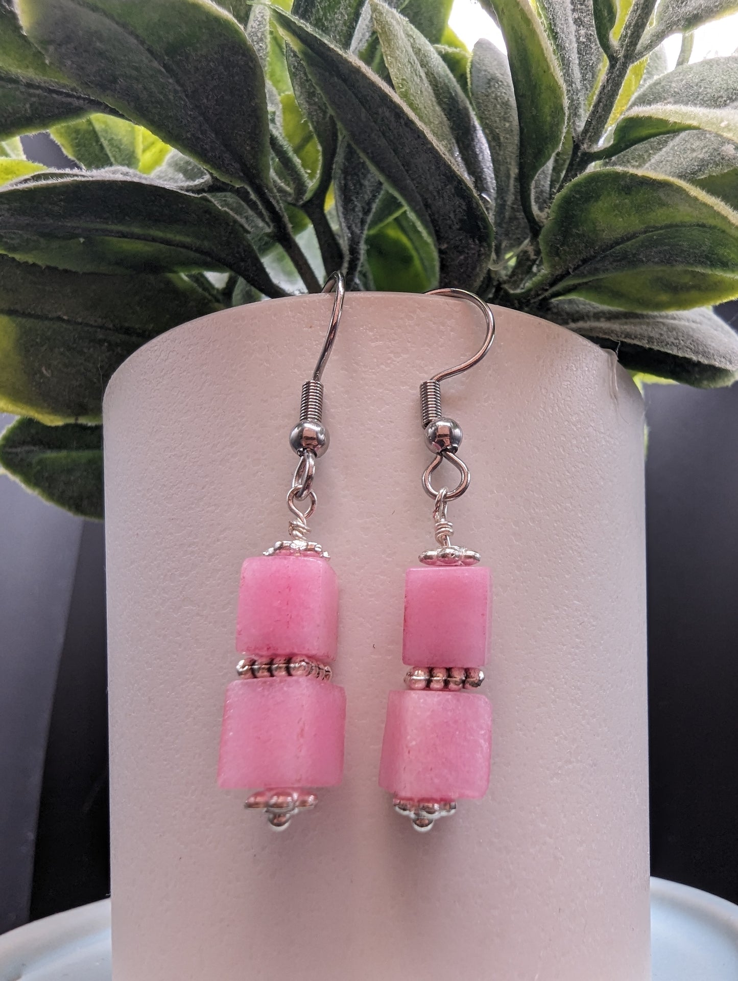 Pink cube dangle earrings