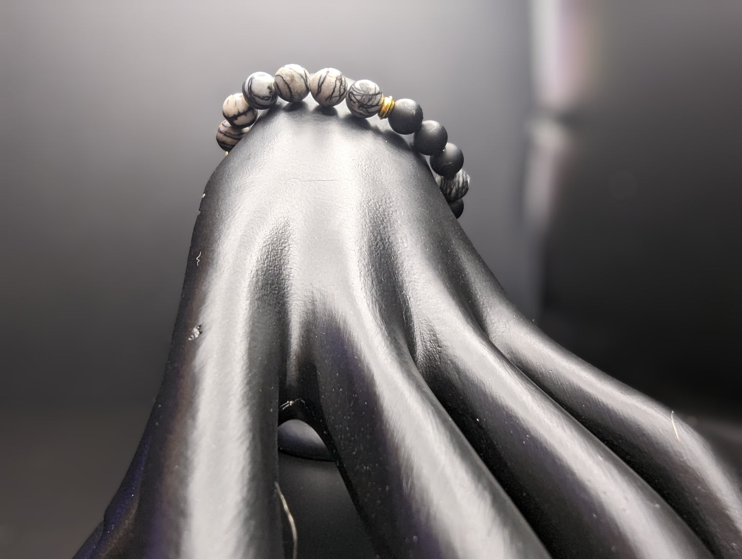 Black and Grey Silk Stone and Onyx Bracelet