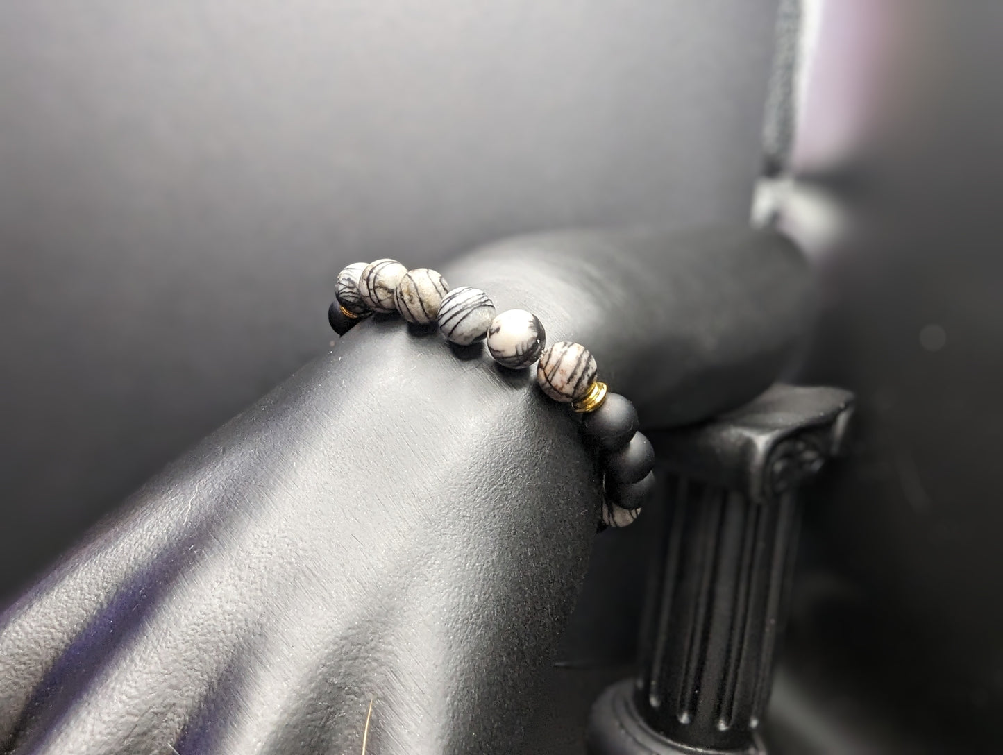 Black and Grey Silk Stone and Onyx Bracelet