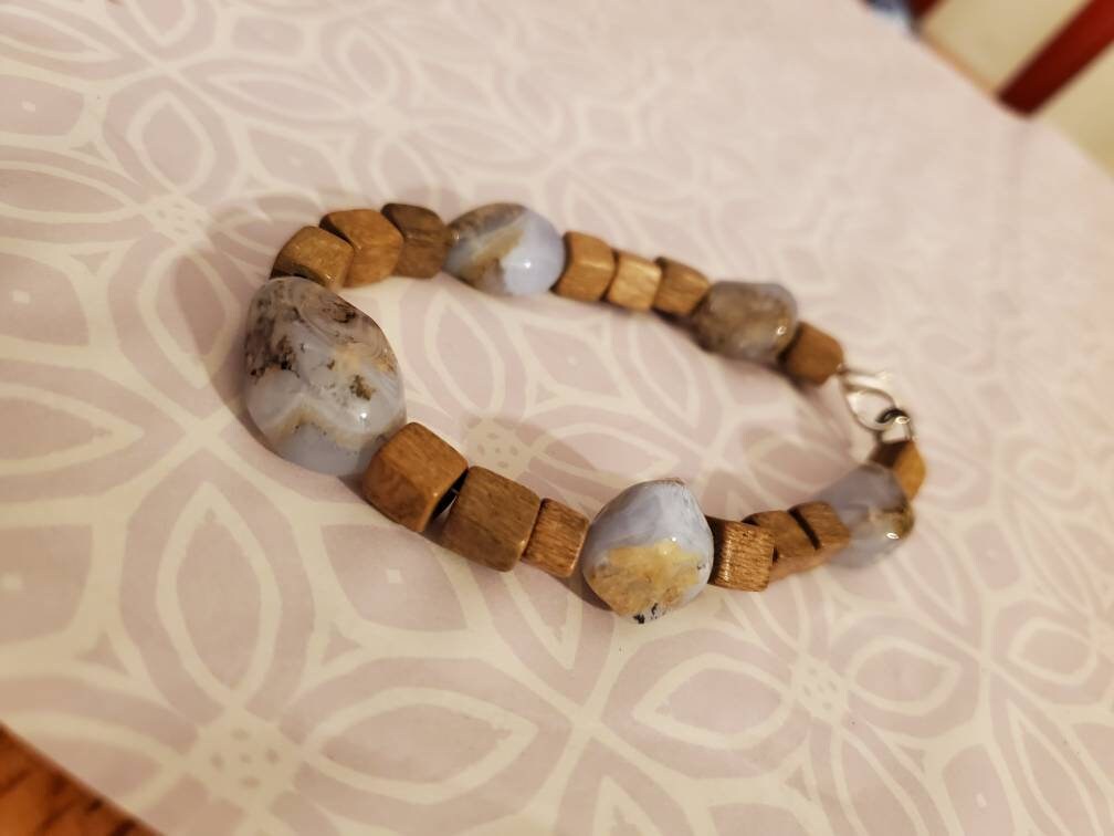 Wood Cube Bead Natural Earth Tone Bracelet