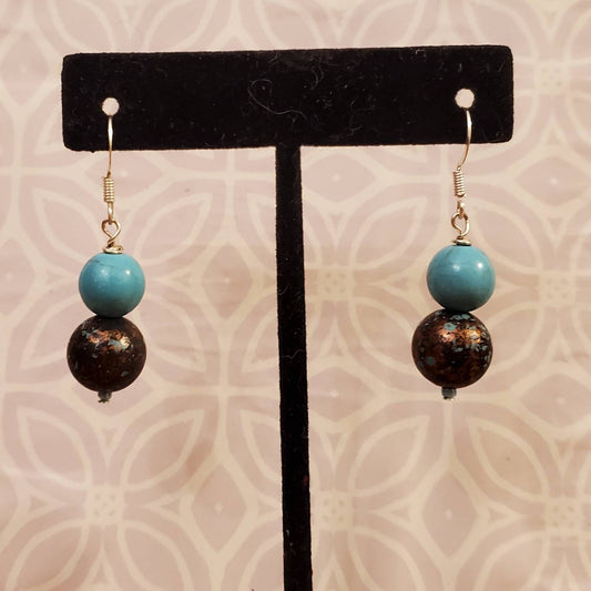 Turquoise Flecked and Brown Earrings