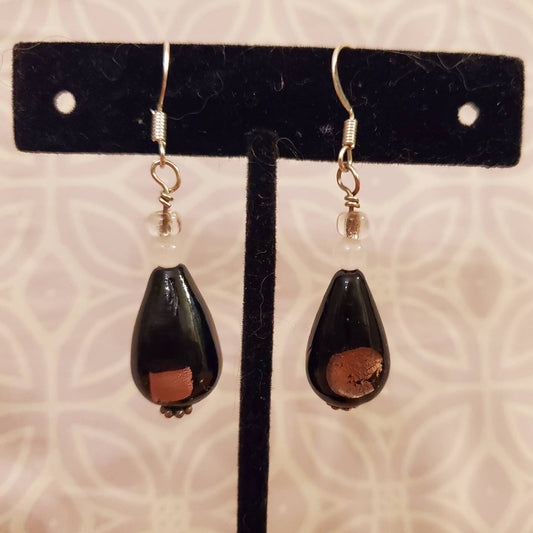 Black Earrings with a Touch of Pink