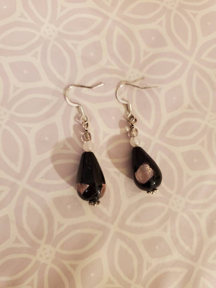 Black Earrings with a Touch of Pink