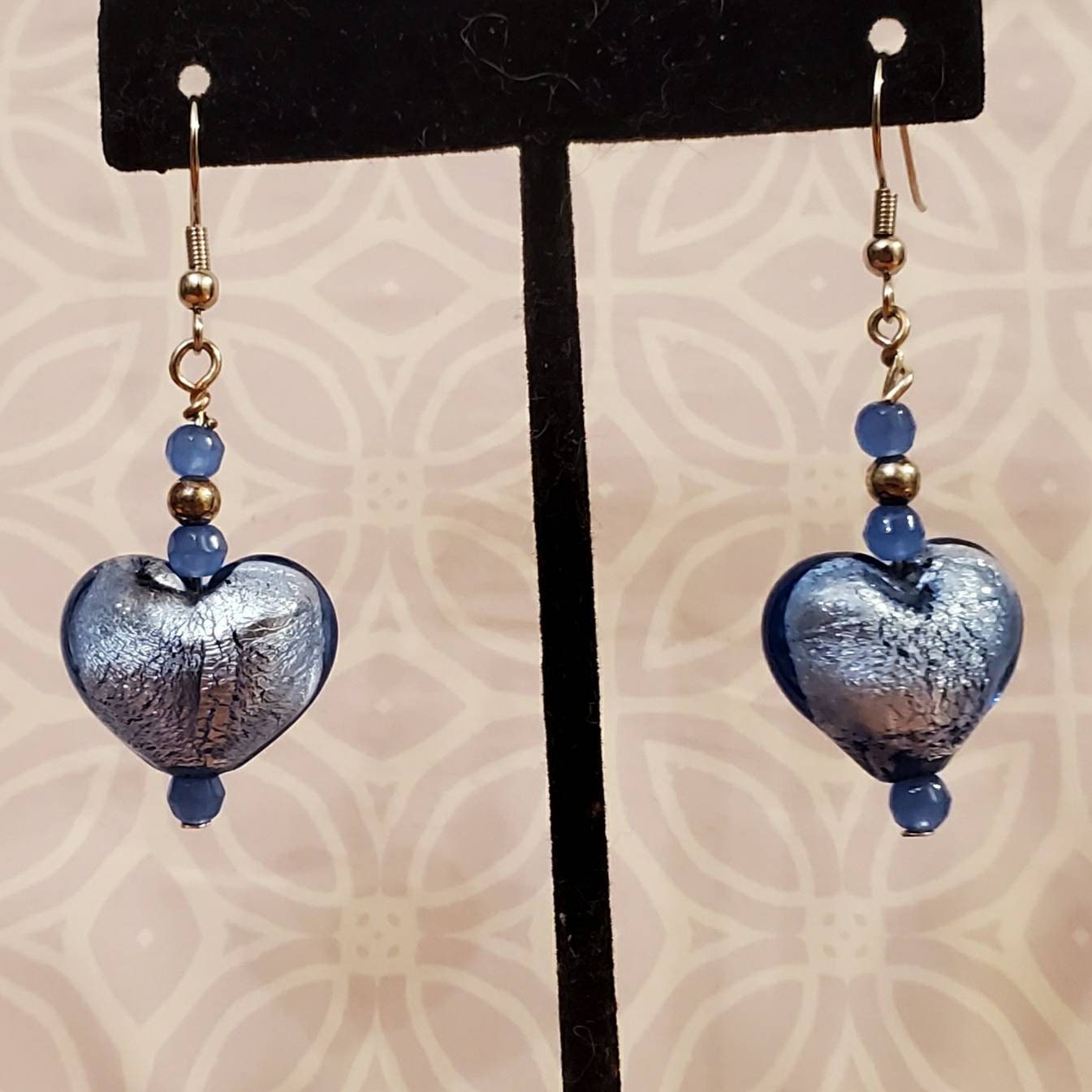 Blue Glass Heart Earrings