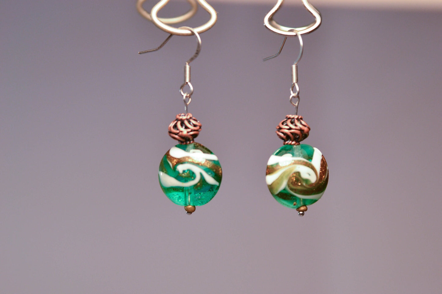 Green and Bronze Swirl Dangle Earrings