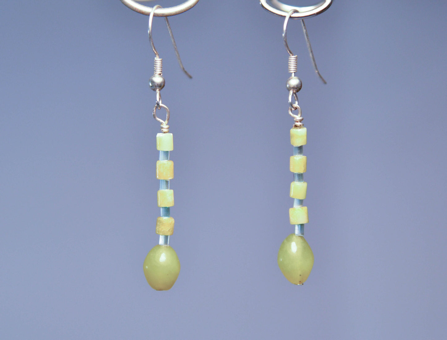 Lime Green and Light Blue Beaded Dangle Earrings